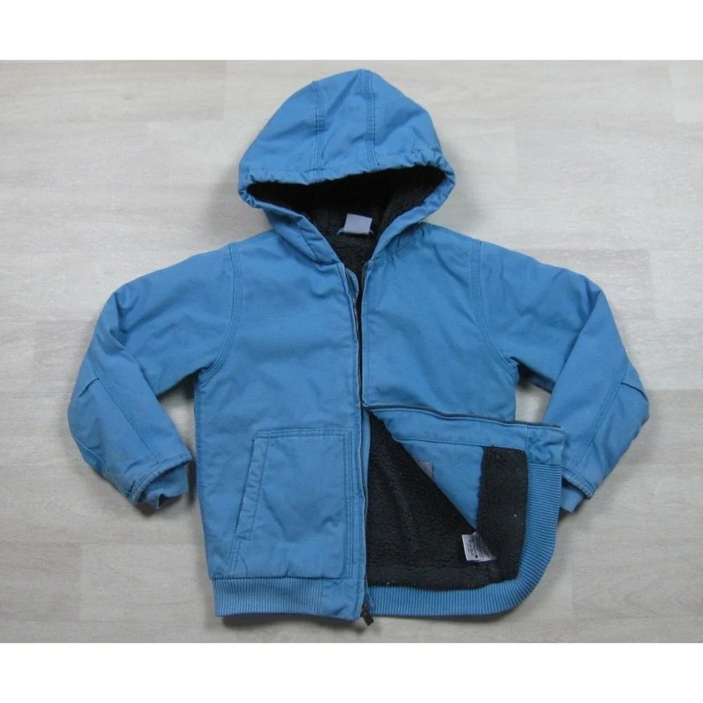 Carhartt Active Jacket Youth (S) Duck Canvas Workwear Sherpa Lined Blue CP9564
